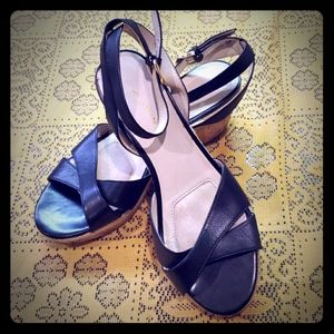 Jones new York strappy black cork wedge